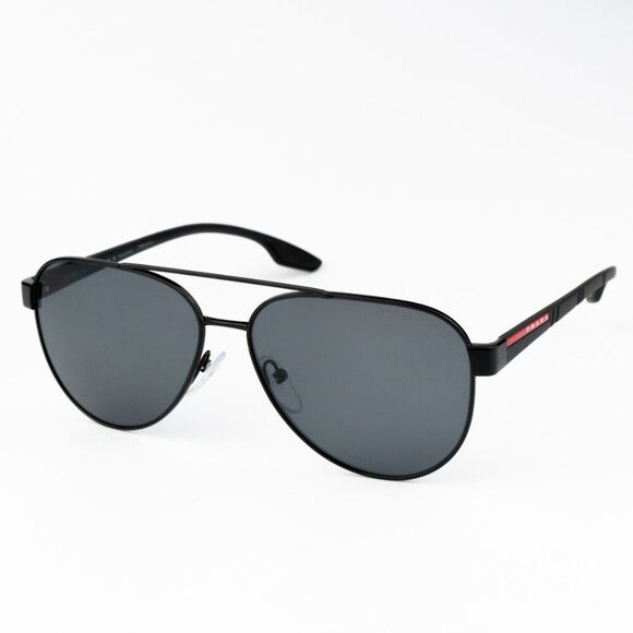 NEW Prada Linea Rossa PS54TS 1AB5Z1 Black Polarized Grey Pilot Unisex Sunglasses - Picture 1 of 12